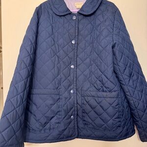 JCrew Quilted Navy Button-Up Jacket Size M